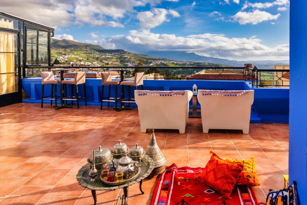 Rooftop terrace with mountain views